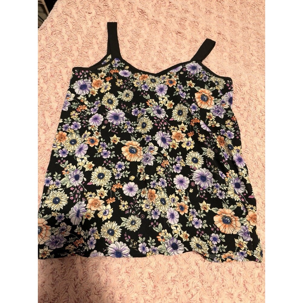 BOBEAU Boho Chic Floral Tank Top Shirt Black Flowers XS
